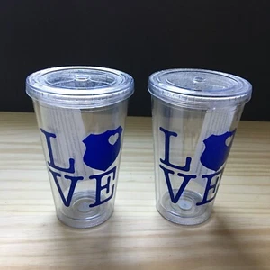Pair of Leed's "Love" Double Wall Clear Acrylic Insulated Tumbler Cups BPA Free - Picture 1 of 4