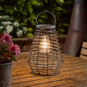 Solar LED Lantern Hanging Garden Light Outdoor Lighting Rattan Effect 27cm Grey - Picture 1 of 23