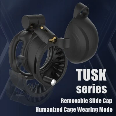 2023 NEW Tusk Design Removable Slide Cap Cage Male Chastity Device Rings - Image 1 of 4
