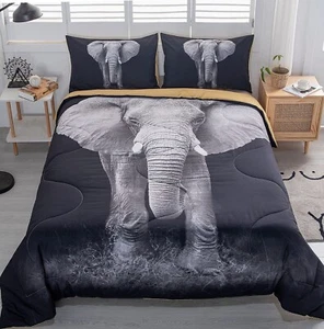MUSOLEI 3D Elephant Comforter Set Summer Quilt Black Elephant Queen Bedding S... - Picture 1 of 7