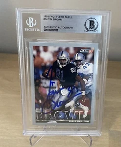 1993 Fleer Shell Fact Tim Brown Signed Auto Card Beckett Raiders - Picture 1 of 2