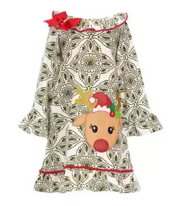 Counting Daisies by Rare Editions Olive Green Reindeer Dress 2T/2 3T/3 4T/4 - Picture 1 of 1