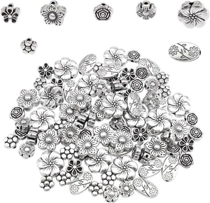 210PCS Mixed Alloy Antique Silver Spacer Beads Bulk Flower Loose Bead for Bracel - Picture 1 of 5
