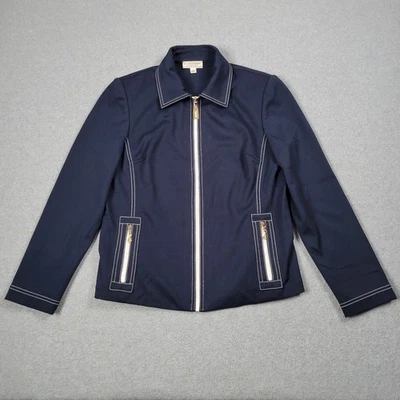 St John Sport By Marie Gray Suit Jacket Women Small Blue Stretch Gold Accent - Image 1 of 4