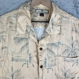 Tommy Bahama Shirt Men XL Peach Green Palm 100% Silk Tropical Hawaiian Resort - Picture 1 of 15