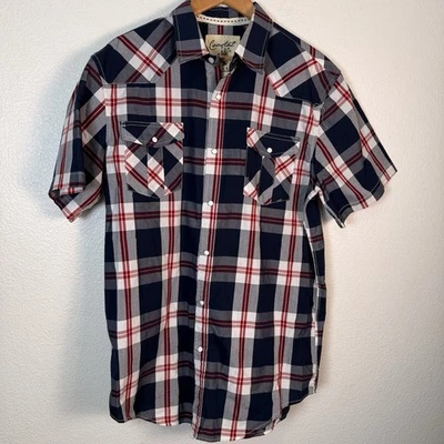 Coastal Red White Blue Plaid Short Sleeve Pearl Snap Shirt Pockets Men's Size XL - Image 1 of 4