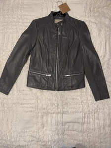 MICHAEL Michael Kors Woman Vintage Leather Jacket M Gray - Picture 1 of 8