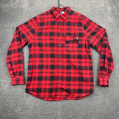 Divided H&M Flannel Shirt Red Black Plaid Long Sleeve Button Up Mens Large - Image 1 of 4