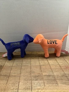 Victoria's Secret "PINK LOVE" DARK PURPLE AND NEON ORANGE Velvet Dog Plush Set - Picture 1 of 10