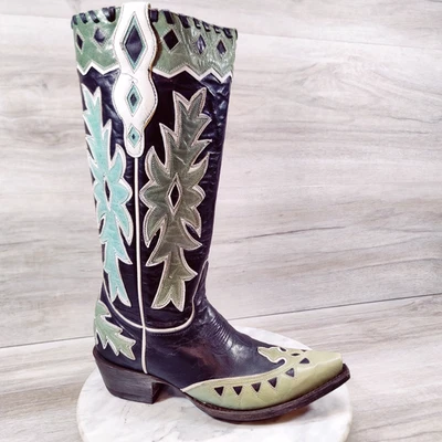 Old Gringo Miles City Western Boots Women 7.5 B Green Black Snip Toe Cowboy - Image 1 of 4