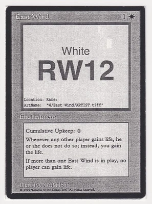 East Wind LP Mirage Playtest Card RW12 1995 WOTC MTG Magic Vintage White Rare! - Image 1 of 2