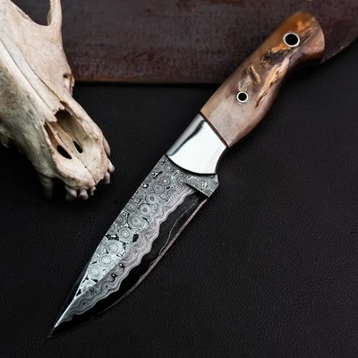 Cuchillo Damasco/Acero 9.2" Listo para Regalo Full Tang Hunt it Hunt + Funda de Cuero Foto 1 de 4