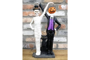 Halloween Decoration Ornament Dancing Pumpkin & Skeleton Off Your Head Couple - Picture 1 of 4