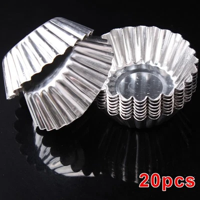 20pcs Uova Tartina Alluminio Cupcake Torta Biscotti Stampo Foderato Cottura Tool - Immagine 1 di 4