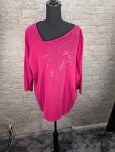 Bob Mackie Damen Oberteil rosa Pailletten verziert 3/4 Arm asymmetrischer Ausschnitt - Bild 1 von 13