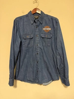 💥 Camisa vaquera mediana Harley Davidson Motorcycles para hombre manga larga abotonada Foto 1 de 4