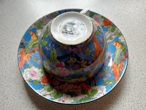 A.G Richardson Crown Ducal CUP & SAUCER BLUE CHINTZ EXOTIC BIRD 1930s Damaged - Picture 1 of 13