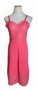 Vanity Fair Vintage korallenrosa Nylon Spitze durchgehender Slip verstellbare Träger USA 32 - Bild 1 von 16