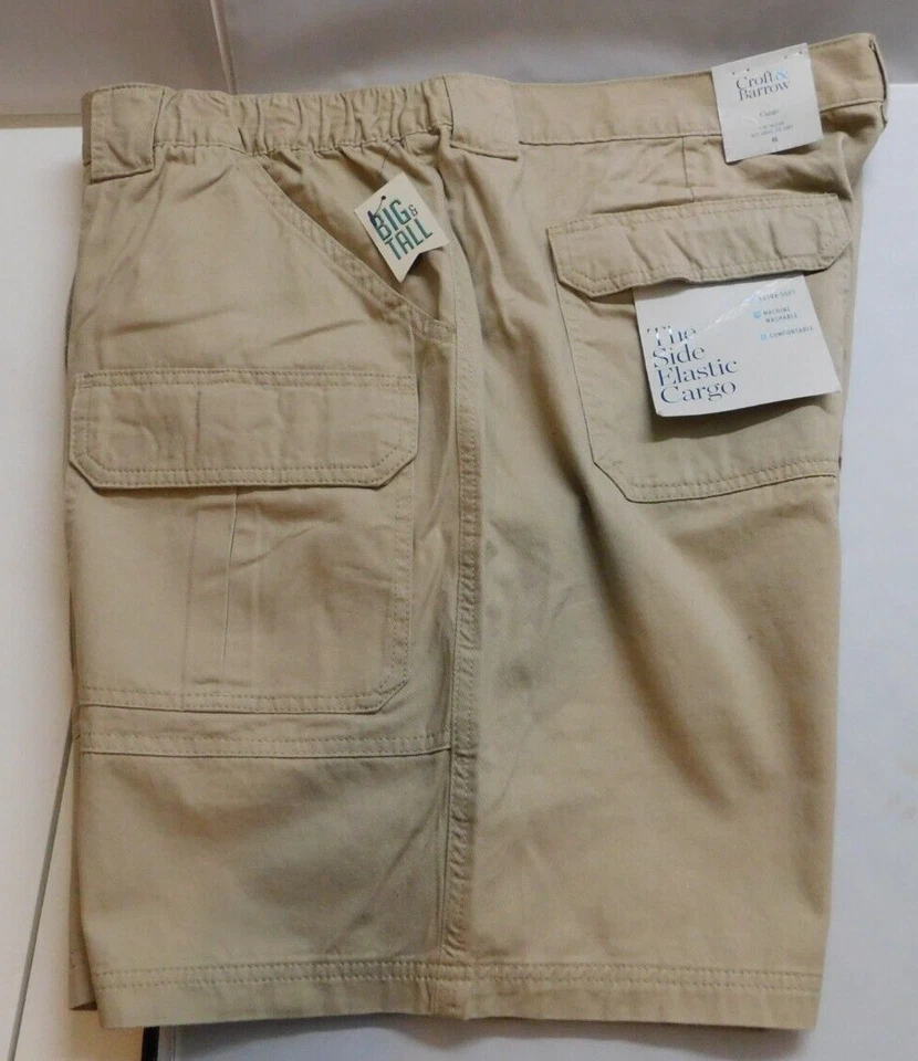 Croft & Barrow Men's 260 Nolan Beige Stretch Cargo 100 Cotton Size 50 Shorts