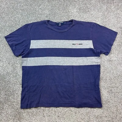 Винтажная мужская спортивная рубашка Polo XL темно-синяя серая в полоску Ralph Lauren с вышивкой - Изображение 1 из 4