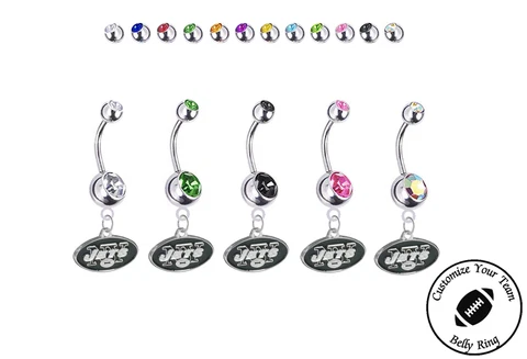 New York Jets Silver Belly Button Navel Ring - Customize Gem Color - NEW Cover