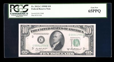 DBR 1950-B $10 Philadelphia Gem Fr. 2012-C PCGS 65 PPQ Serial C55911704B - Image 1 of 2