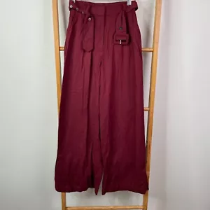 Sportsgirl Ankle Pants Womens 4 Red Linen Blend Wide Leg Belted High Rise Pocket - Picture 1 of 15