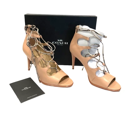 COACH Kira SFT Shine Calf Snake women sandal High Q8125 Size 9.5 Beachwood Cream - Image 1 of 4