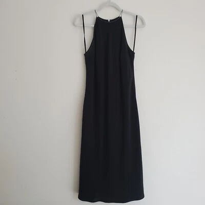 Vestido Vaina Vintage Ralph Lauren 100% Seda Midi Negro Estrás Gargantilla Talla 10 Foto 1 de 4