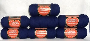 Lot Of 7 Red Heart Super Saver, No Dye Lot, NET 8 OZ Color:  Soft navy 387 - Picture 1 of 6