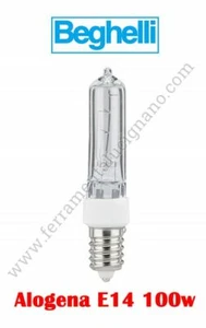 LAMPADINA ALOGENA TUBOLARE E14 100W BEGHELLI HALO VETRO TRASPARENTE LUCE GIALLA