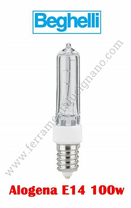 LAMPADINA ALOGENA TUBOLARE E14 100W BEGHELLI HALO VETRO TRASPARENTE LUCE GIALLA - Immagine 1 di 1