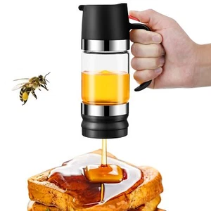 10oz No Drip Glass Honey Dispenser Jar Honey Dripper w/ Handle and Silicone Base - Picture 1 of 7