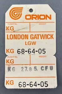 ORION AIRWAYS LGW LONDON GATWICK VINTAGE AIRLINE BAGGAGE BAG TAG LUGGAGE LABEL - Picture 1 of 2