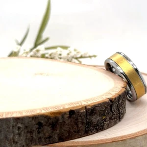 8mm Unisex Brushed gold & Silver Tungsten Carbide Wedding Band Comfort Fit - Picture 1 of 4