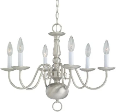 Традиционная люстра Sea Gull на 6 ламп, матовый никель 3411-962, 24,5 дюйма - Изображение 1 из 2