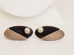 Vintage signierte Irena Bryner Brynner Modernist 1950er MCM Sterling Perlen Ohrringe - Bild 1 von 21