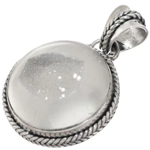 "Colgante de plata esterlina 925 redondo ágata espumosa drusa drusa, 1 3/16" - Imagen 1 de 3