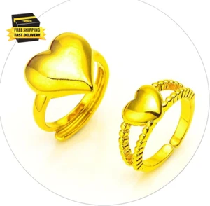 2PCS Colorful Heart Ring Gold Knuckle Rings Set Couple Heart Bands Rings Stackab - Picture 1 of 6