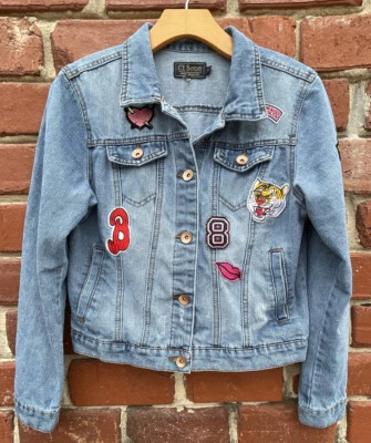 Ci Sono Womens Denim Jean Jacket Size M  Patches Button Front - Image 1 of 4