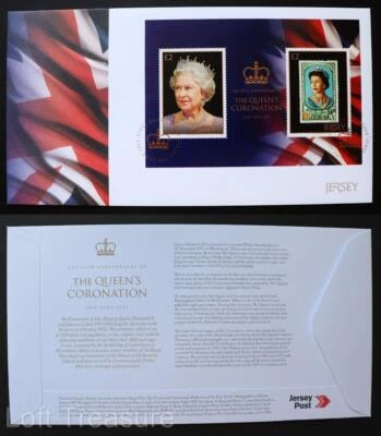 Jersey Stamps: "Queens Coronation - 60th Anniversary" FDC 2 Value M/S 2013 - Image 1 of 3