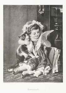 SÜSSNAPP (*1828) nach ARNOLD (*1829), Gesangstunde. Mädchen mit Katze, Lith. - Bild 1 von 5