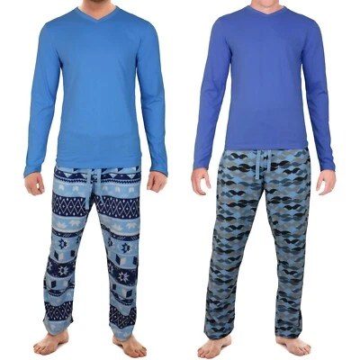 LOCATION Set Pigiama Uomo Cotone L/S Top Pile Pantaloni Taglia UK XL PJS Set Tuta da Notte Uomo PJ