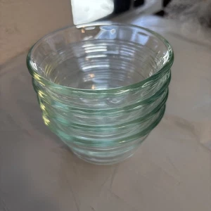 Set of 4 Beautiful PYREX BLUE GREEN # 463 3 Ring Fruit /Custard/Berry Cups - Picture 1 of 5
