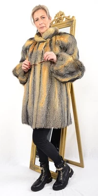 US5557 REAL FOX FUR JACKET BEAUTIFUL RANCH GRAY FOX COAT SIZE XL - FUCHSJACKE - Image 1 of 4