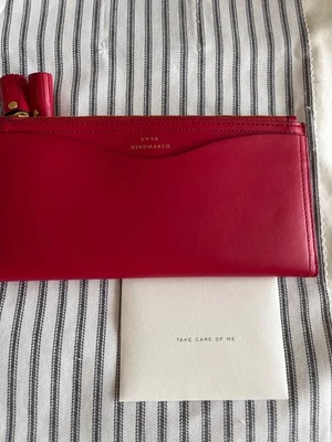 NUEVO CON CAJA ANYA HINDMARCH CARTERA CUERO ROJO CREMALLERA Foto 1 de 4