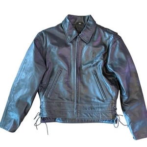 Giacca vintage Taylors pelle Thinsulate pelle nera pelle di mucca foderata polizia - Foto 1 di 9