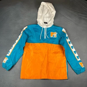 MTV Logo Hooded Windbreaker Jacket Quarter Zip Music Television Color Block Tape - Bild 1 von 14