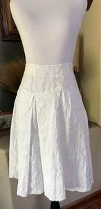 KOR @ KOR Italy White Polished Cotton A-Line Pleated Skirt Small - Picture 1 of 6