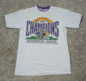 Vintage Washington Huskies 1991 National Champions T-Shirt Large Single Stitch - Picture 1 of 13